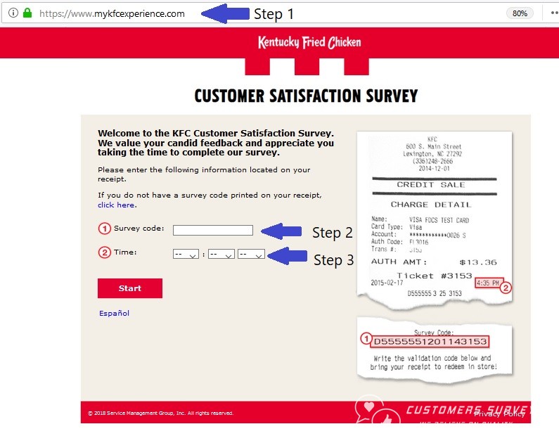 MyKFCExperience Step by Step survey guide